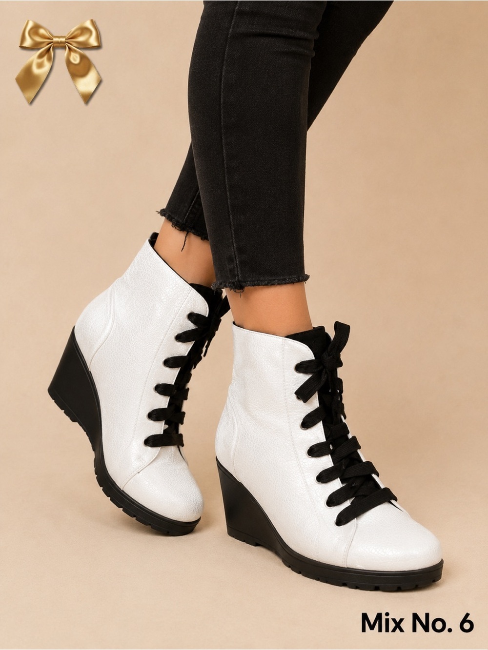 Mix No. 6 White Tevia Wedge Combat Boots Size 8